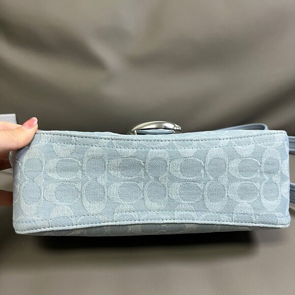 Coach Soft Tabby Blue Denim Shoulder Bag with Monogram Pattern - Picture 2 of 9